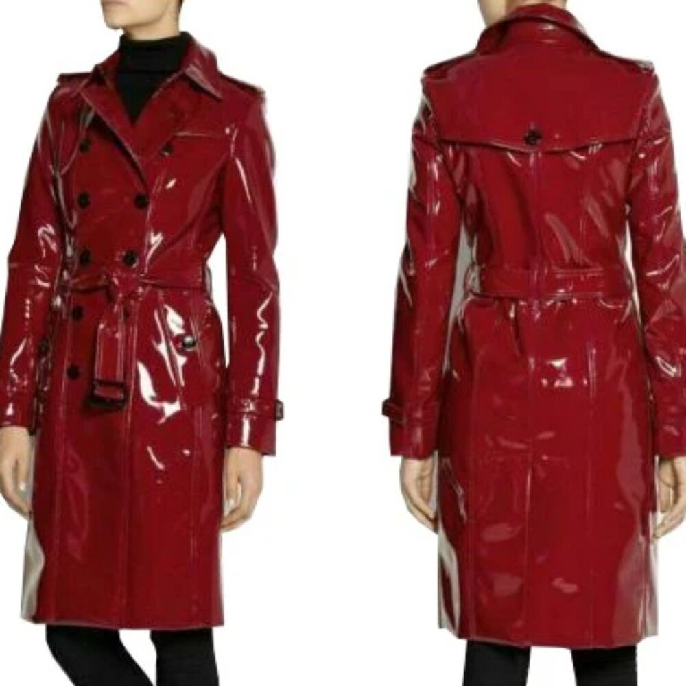 Prime Quality Red Pvc Vinyl Women's Trench Coat - Picture 3 of 4